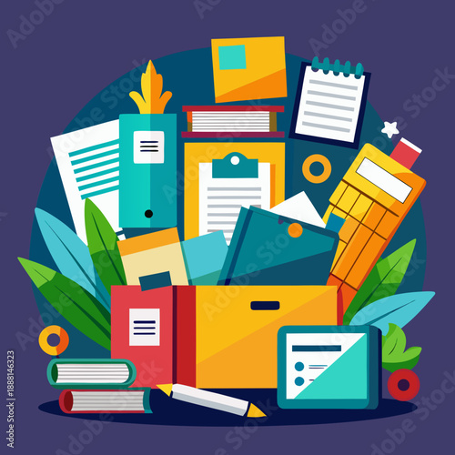 Office Files and Documents Illustration, Business Paperwork Management Flat Vector