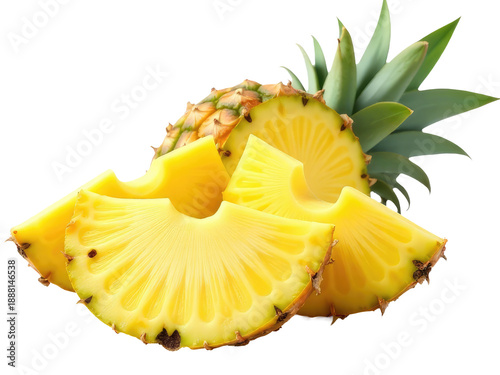 A close-up view of a pineapple cut in half, revealing its juicy interior