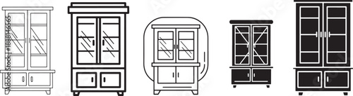 A collection of different styles of display cabinets vector illustrations on a white background Vector