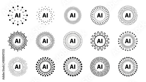 Multiple circular designs featuring the letters ai prominently displayed within dotted and patterned arrangements high quality