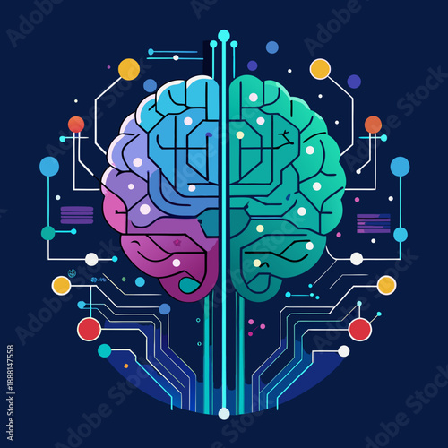 Digital Brain Network with Data Nodes Artificial Intelligence Concept