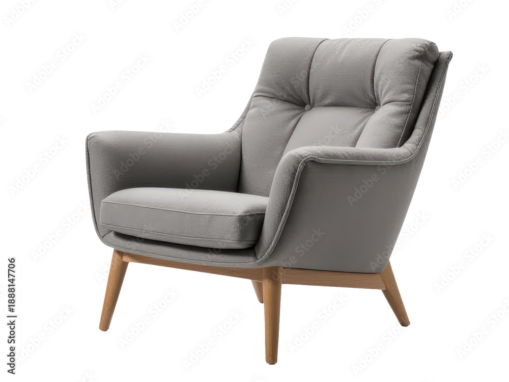Fototapeta premium A simple grey chair with wooden legs and a cushion