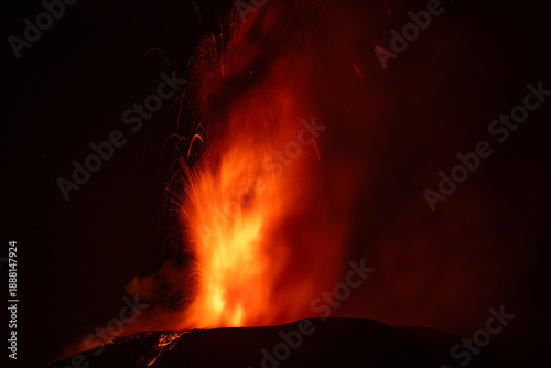 Detail of the lava fountains of the Etna volcano