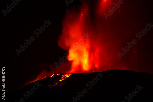 Lava fountains of the Etna volcano in the summit area