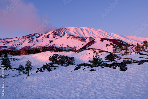 Winter view of the north-eastern slope of the Etna volcano