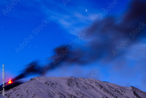 Etna eruption with blue sky