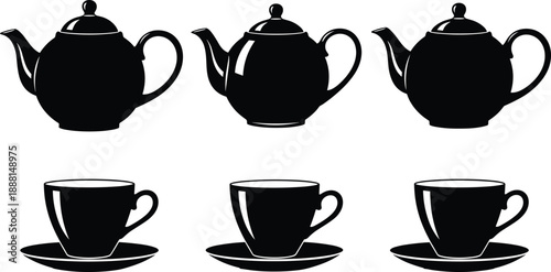 Teapot and Teacup Silhouette Collection Featuring Elegant Shapes for Tea-Themed Design, Branding, and Graphic Illustration Projects