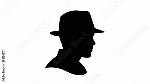 Silhouette of a man wearing a fedora hat in profile.