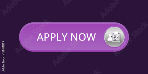 Modern CTA button, "Apply Now" text, 3D effect, web UI element for landing pages, mobile apps or banners, for HR presentations.