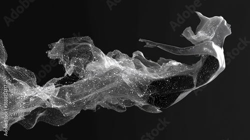 Digital female figure emerging from shimmering particle data stream