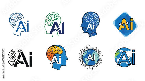 Visual representation of artificial intelligence concepts featuring human heads with brain imagery and ai lettering