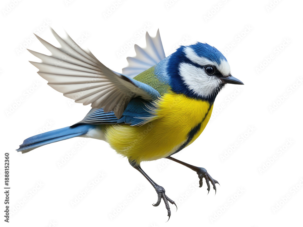 Naklejka premium A blue and yellow bird with its wings spread wide, ready for flight