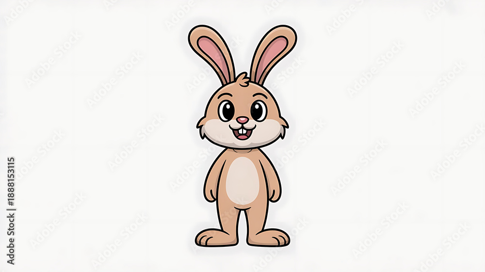 Fototapeta premium Cute anthropomorphic brown rabbit character with big ears and smiling face