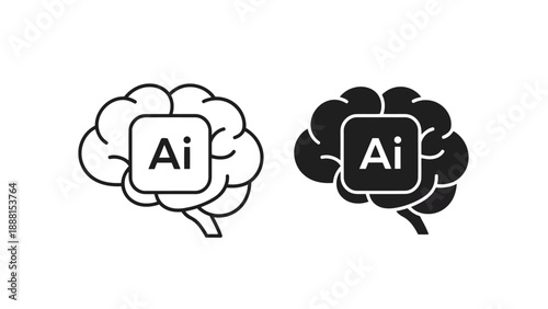 Artificial intelligence concept illustrated with a brain outline containing the letters ai in two versions