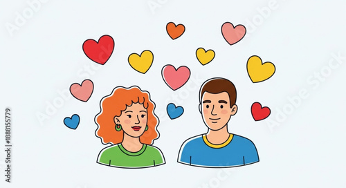 Couple Surrounded by Hearts Symbolizing Love and Affection.