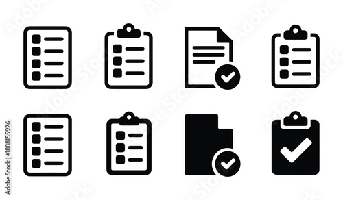 Variety of vector icons representing checklists and clipboards for documentation and verification