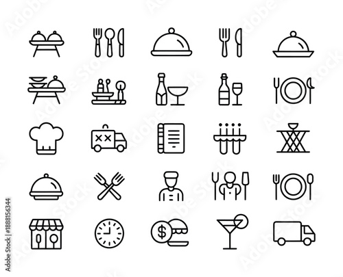 Vector icon set featuring various dining and restaurant-related symbols