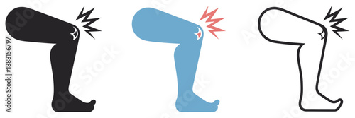 Knee pain medical illustration featuring human leg icons in varied styles
