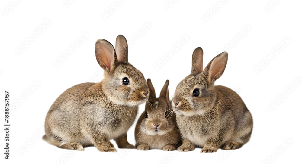 Obraz premium Easter day bunny trio isolated on transparent background cute brown rabbits
