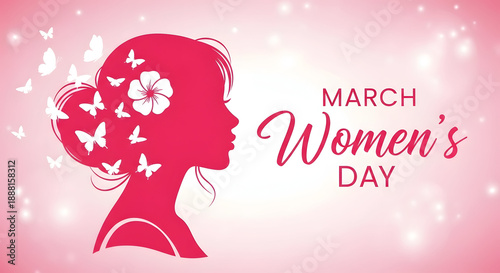 International women's day celebration on march 8th with floral hair and butterfly design