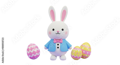 Easter day bunny with eggs isolated on transparent background