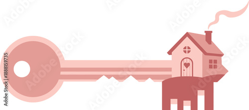 Pink house on key with chimney smoke on transparent background real estate and homeownership concept moving