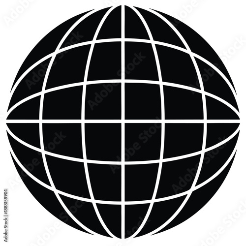 Black earth globe world map grid vector illustration white background