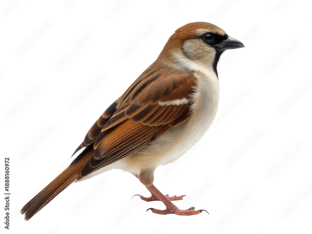 Fototapeta premium A brown and white bird standing on a white surface