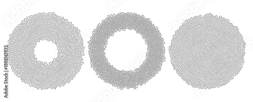 Set of Vector Circular Abstract Reaction Diffusion Line Patterns.
