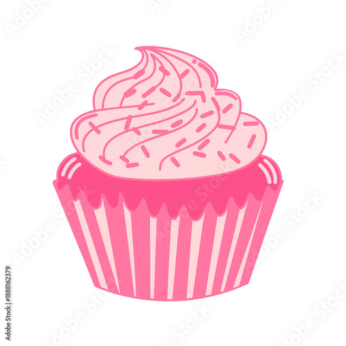 Pink cupcake engraving illustration sweet muffin isolated on transparent background vector