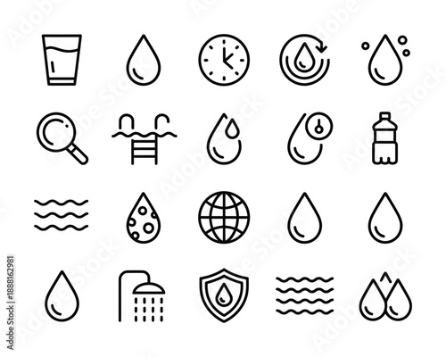 Collection of vector icons representing various water-related themes and concepts
