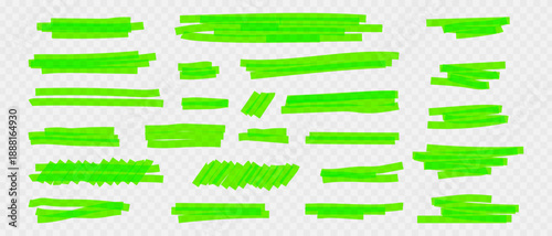 Green highlighting lines marker or felt tip pen, Doodle brush highlighting bright neon green underlines of different lengths and shapes, Marker hand draw for important notes text.