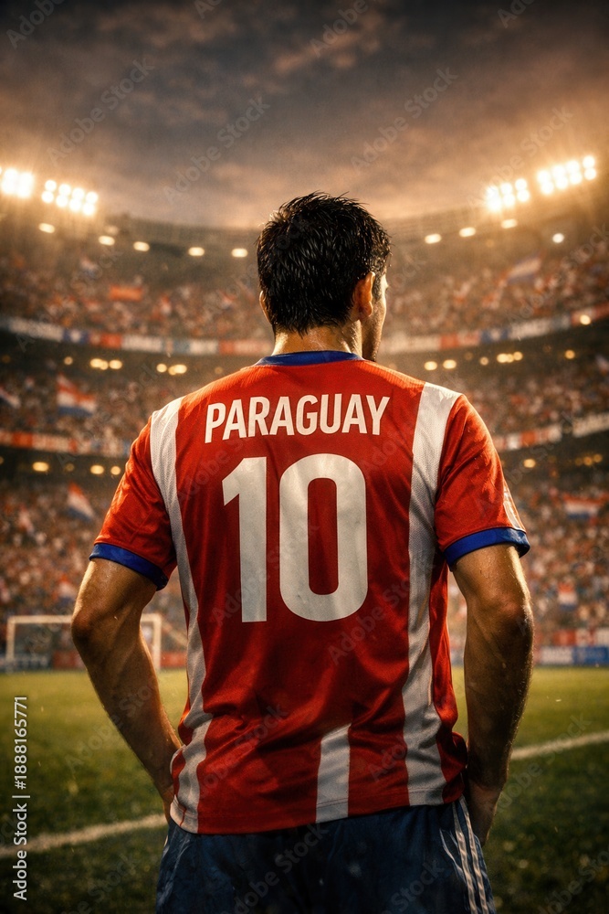 Fototapeta premium Paraguay Football Player Number 10 Standing in World Cup Stadium