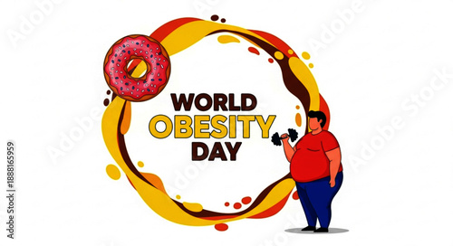 World Obesity Day An illustration depicting health concerns and the global fight against obesity with a donut and a person