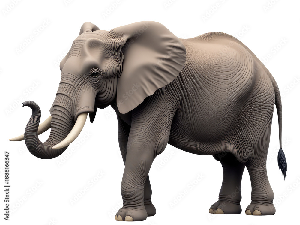 Obraz premium An elephant with long tusks standing on a white surface