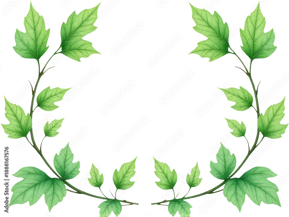 Fototapeta premium A decorative wreath made from green leaves on a clean white background, suitable for decoration or design