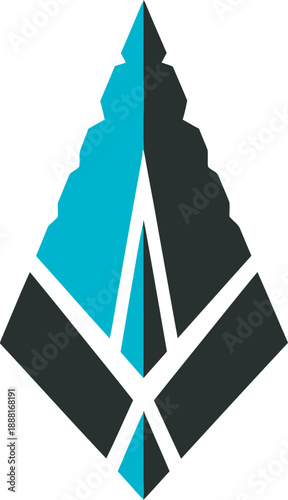 Detailed blue and grey arrowhead vector icon with a sharp, tiered geometric design. High-quality flat illustration ideal for outdoors branding, archery logos, and tactical equipment graphics. 