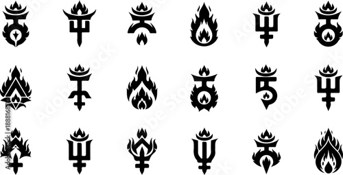 Occult Fire Symbols Silhouette Set – Mystical Eyes, Ritual Icons & Esoteric Elements