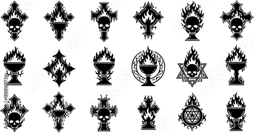 Occult Fire Symbols Silhouette Set – Mystical Eyes, Ritual Icons & Esoteric Elements