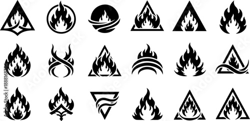 Occult Fire Symbols Silhouette Set – Mystical Eyes, Ritual Icons & Esoteric Elements