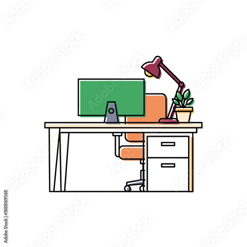 Minimalist Digital Workspace Vector Illustration on White Background