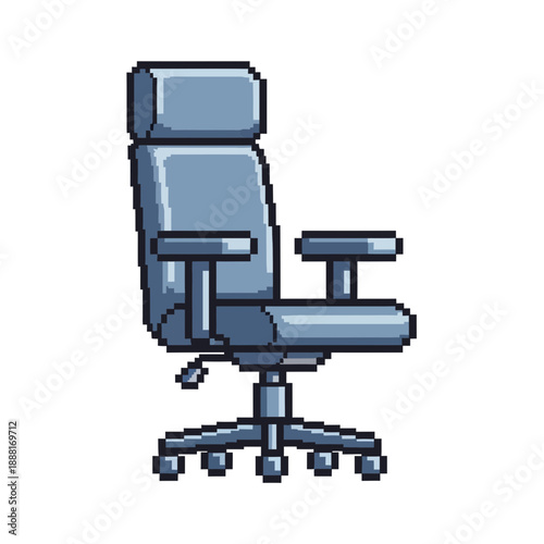 Pixel Art Illustration of a Modern Executive Swivel Office Chair Isolated on White Background