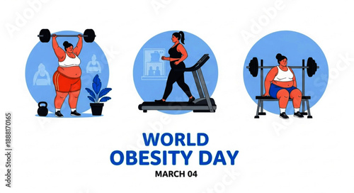 World Obesity Day March 4 Awareness Illustration of Overweight People Exercising to Promote Health