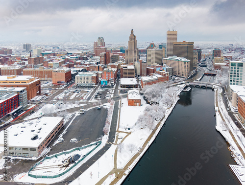 City is covered with snow in New England