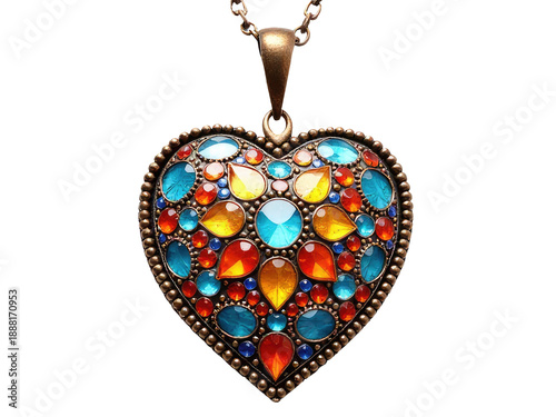 A beautiful heart-shaped pendant with multiple colored stones, great for jewelry or decoration