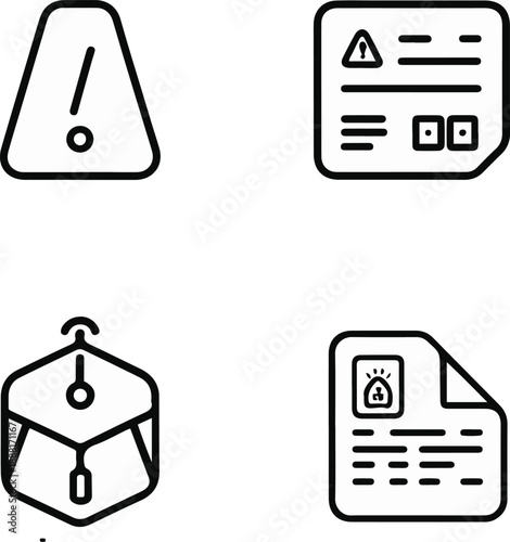  error alert, system crash, bug report, fix issue, clean black and white line art, vector style, consistent stroke width, minimal design