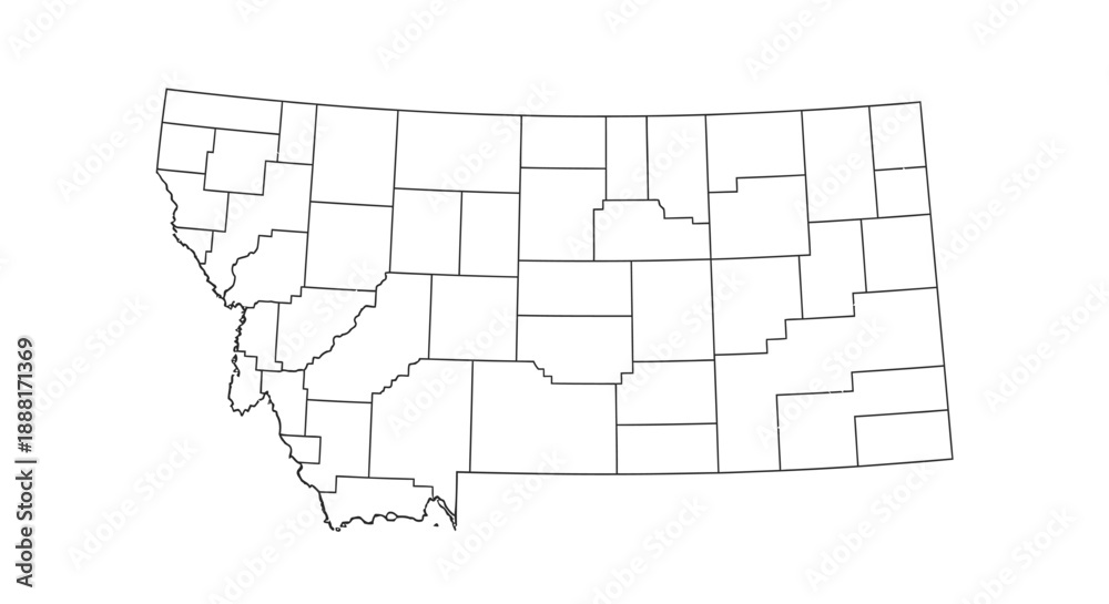Fototapeta Outline map of Montana state with county borders on an isolated white background.