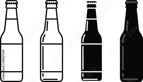 Minimalist beer bottle icons collection flat style design