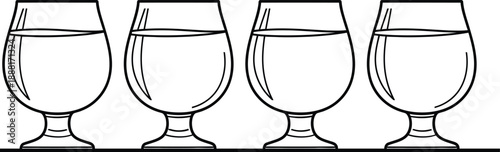 Vector Outline Set of Four Premium Cocktail Glasses