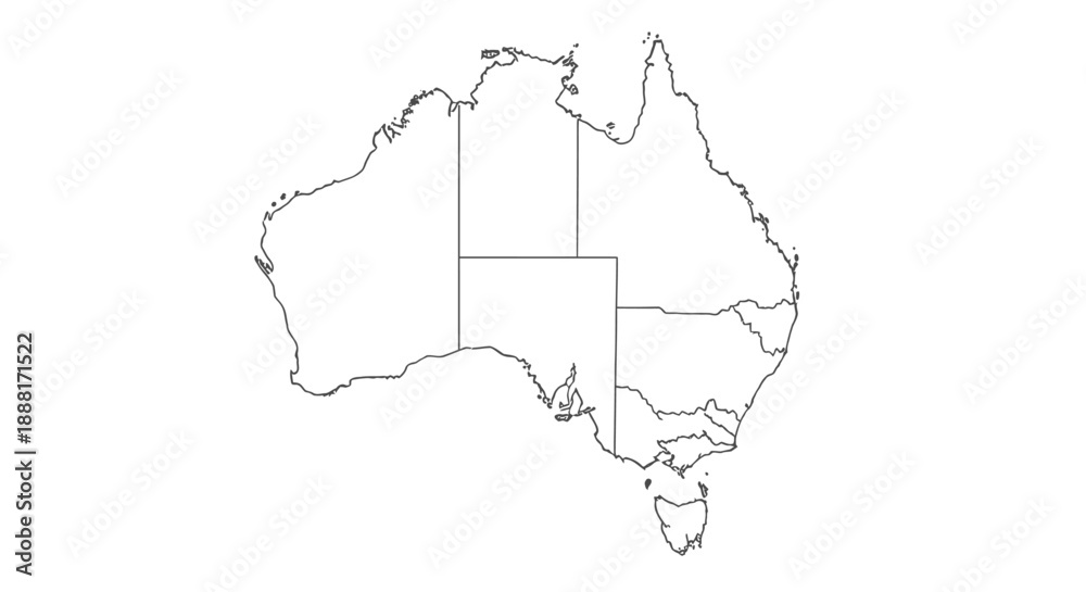 Obraz premium Australia Map Outline with States and Territories, isolated white background.